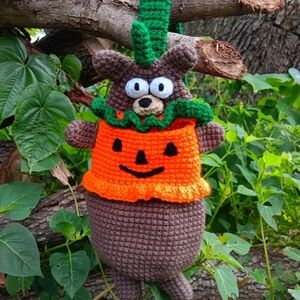 Halloween crochet teddy pumpkin bag